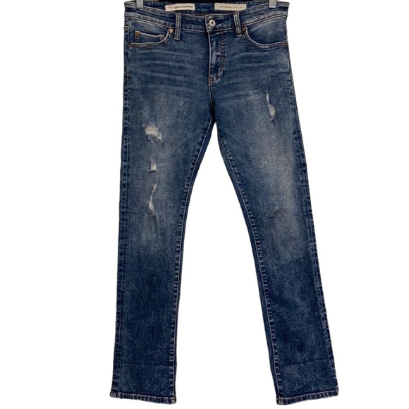 Pilcro Selvedge Slim Straight Blue Jeans Size 28 Distressed Light Stretch - Picture 1 of 14